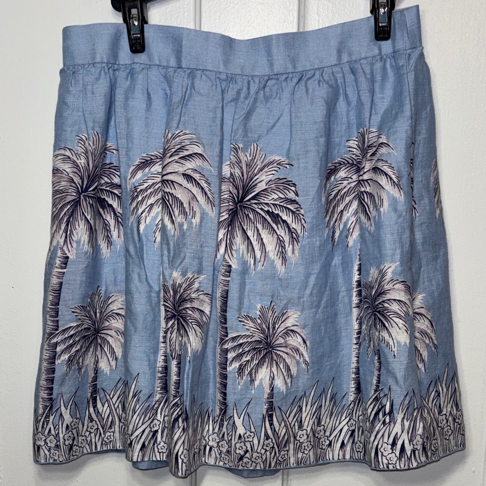 J. Crew Light Blue Palm-Print Skater Skirt